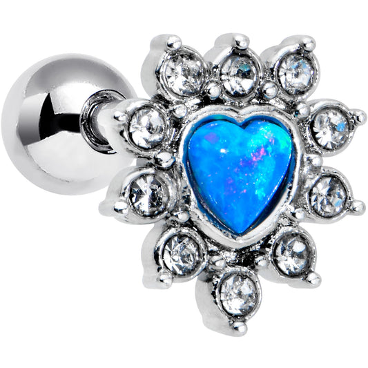 16G 1/4 Blue Faux Opal Sun Heart Cartilage Tragus Earring