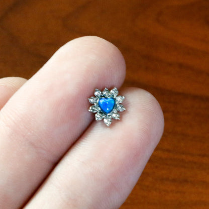 16G 1/4 Blue Faux Opal Sun Heart Cartilage Tragus Earring