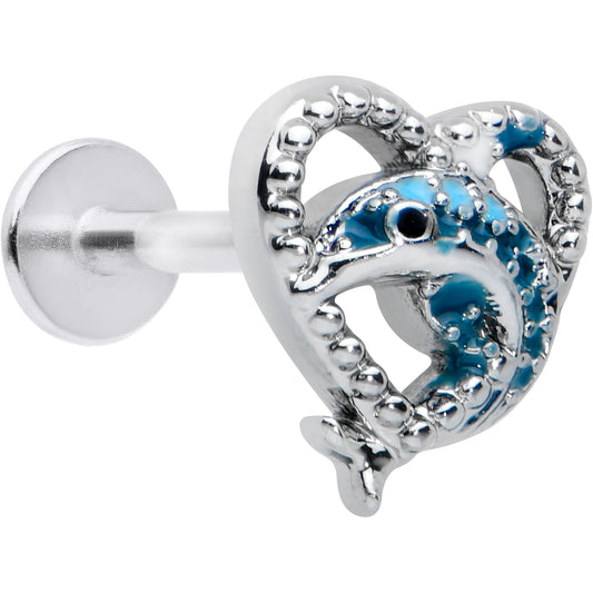 16G 5/16 Dolphin Blue Heart Valentines Day Labret Monroe Tragus