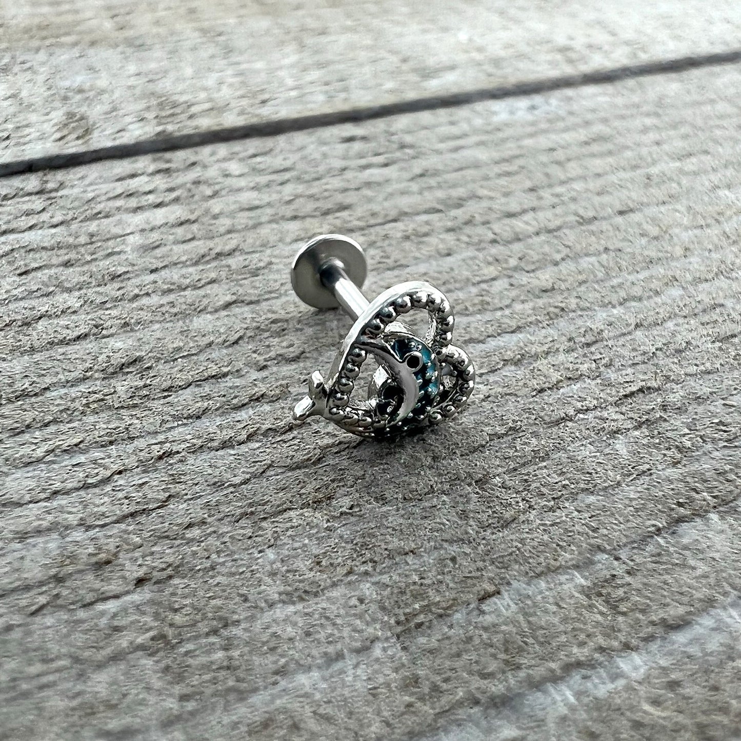 16G 5/16 Dolphin Blue Heart Valentines Day Labret Monroe Tragus