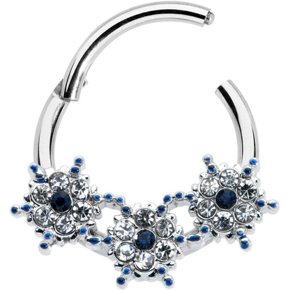 16G 3/8 Clear Blue Gem Festive Trio Snowflake Hinged Segment Ring