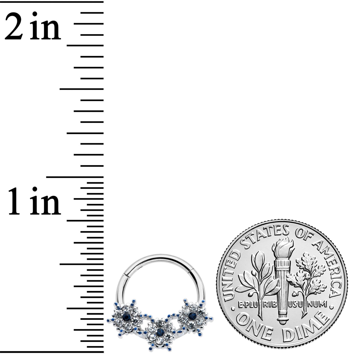 16G 3/8 Clear Blue Gem Festive Trio Snowflake Hinged Segment Ring