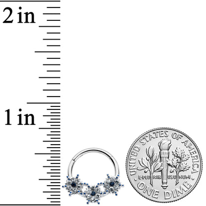 16G 3/8 Clear Blue Gem Festive Trio Snowflake Hinged Segment Ring