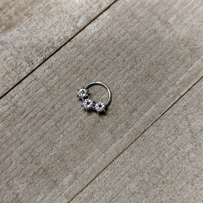 16G 3/8 Clear Blue Gem Festive Trio Snowflake Hinged Segment Ring