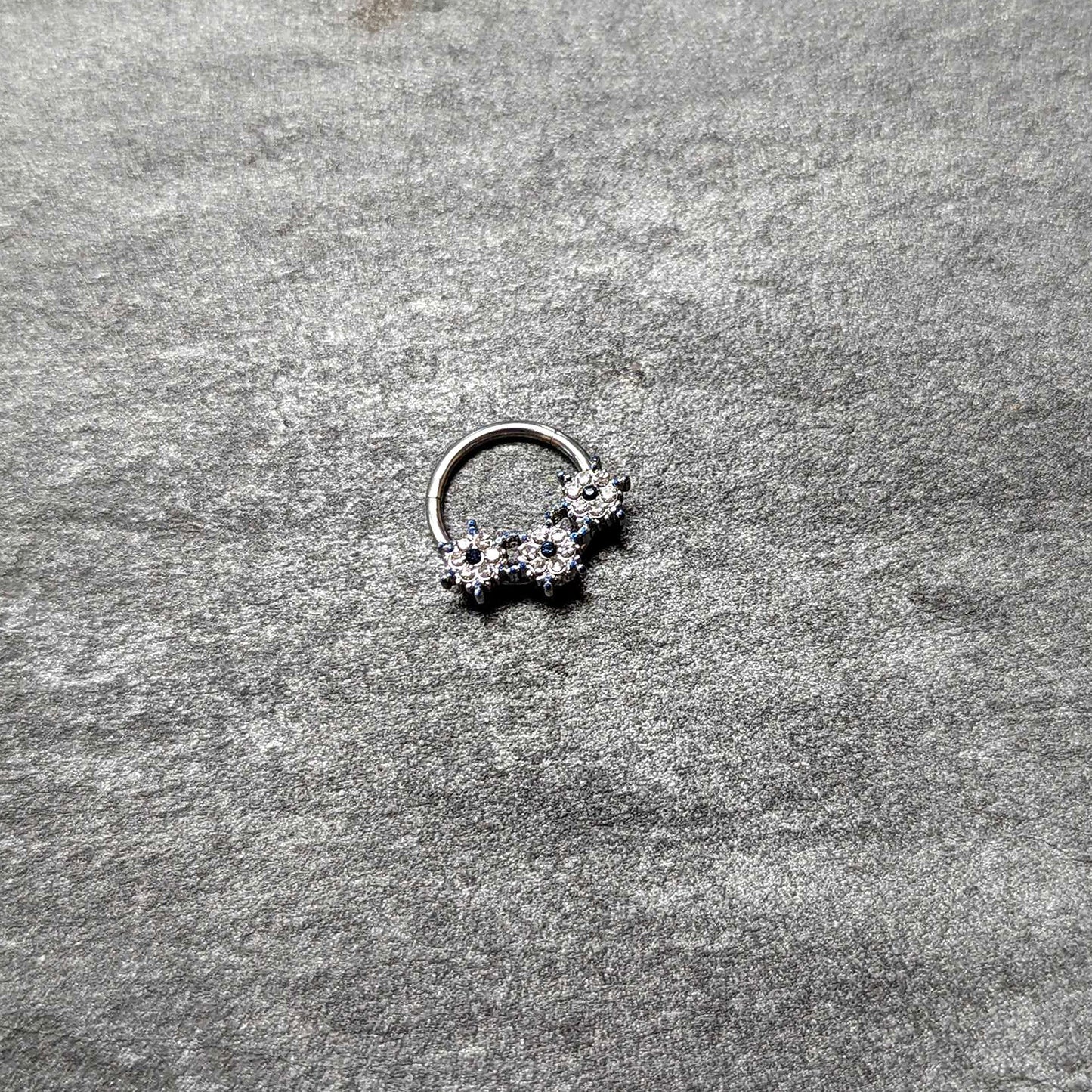 16G 3/8 Clear Blue Gem Festive Trio Snowflake Hinged Segment Ring