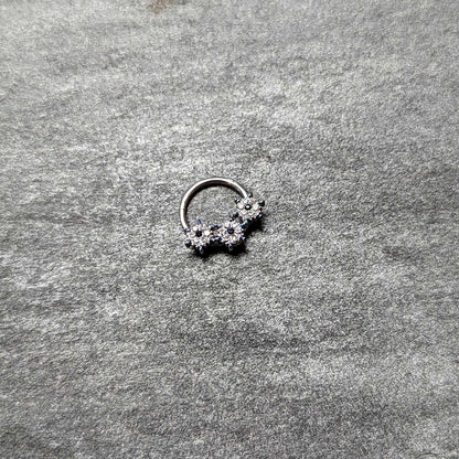 16G 3/8 Clear Blue Gem Festive Trio Snowflake Hinged Segment Ring