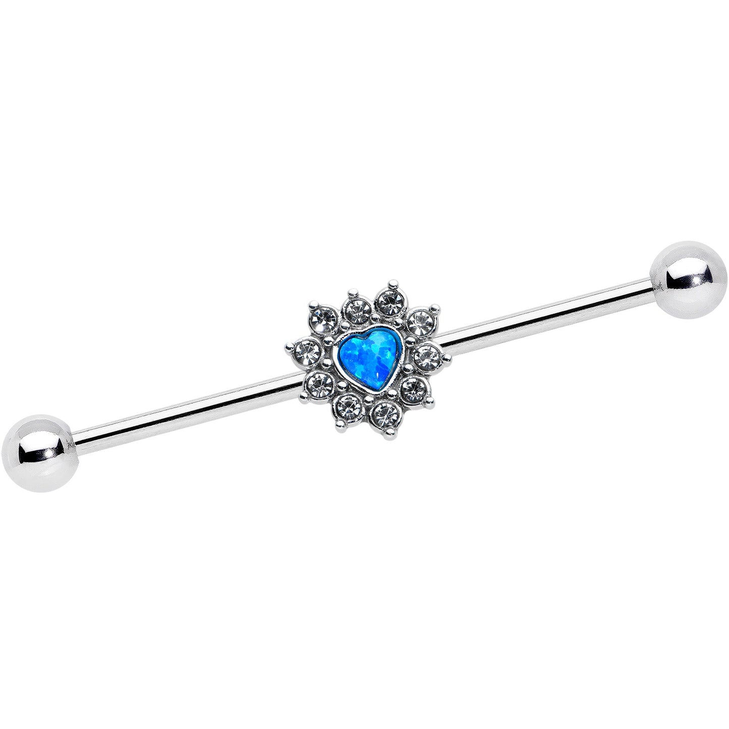 14G Blue Synthetic Opal Sun Heart Industrial Barbell 38mm