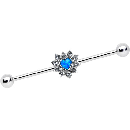 14G Blue Synthetic Opal Sun Heart Industrial Barbell 38mm