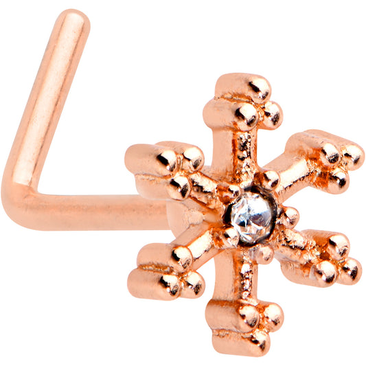 20G 7.5mm Clear Gem Rosy Tone Sweet Snowflake L Shape Nose Ring
