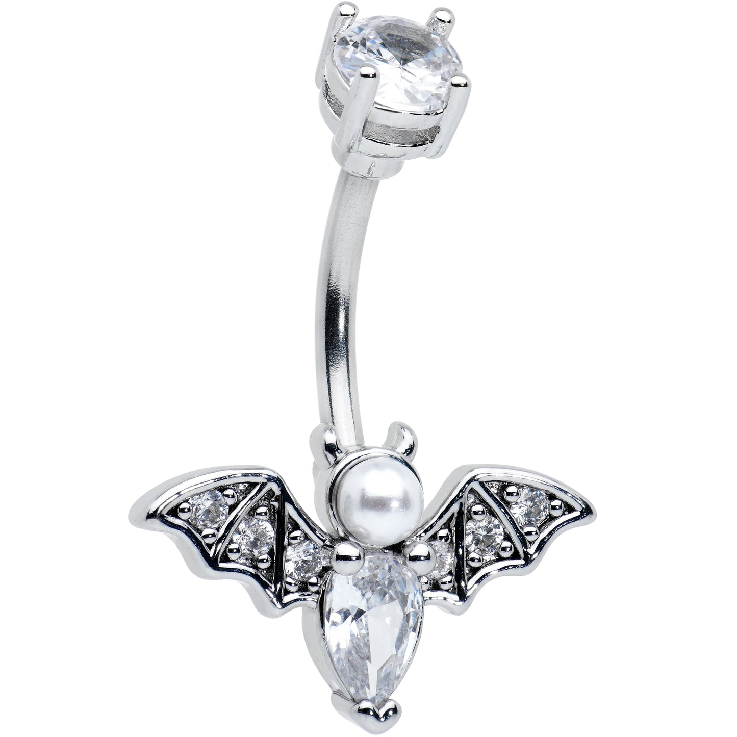 Clear Gem Vampire Bat Halloween Belly Ring