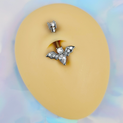 Clear Gem Vampire Bat Halloween Belly Ring