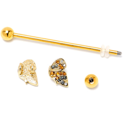 14G Orange Gem Gold Tone Butterfly Wings Industrial Barbell 38mm