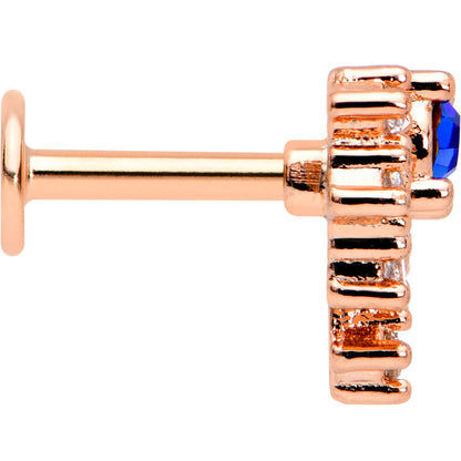 16G 1/4 Blue Clear Gem Rose Gold Tone Glamour Flare Labret