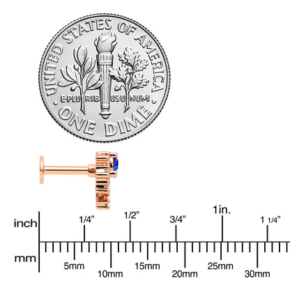 16G 1/4 Blue Clear Gem Rose Gold Tone Glamour Flare Labret