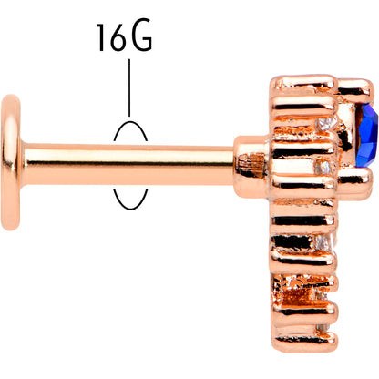 16G 1/4 Blue Clear Gem Rose Gold Tone Glamour Flare Labret