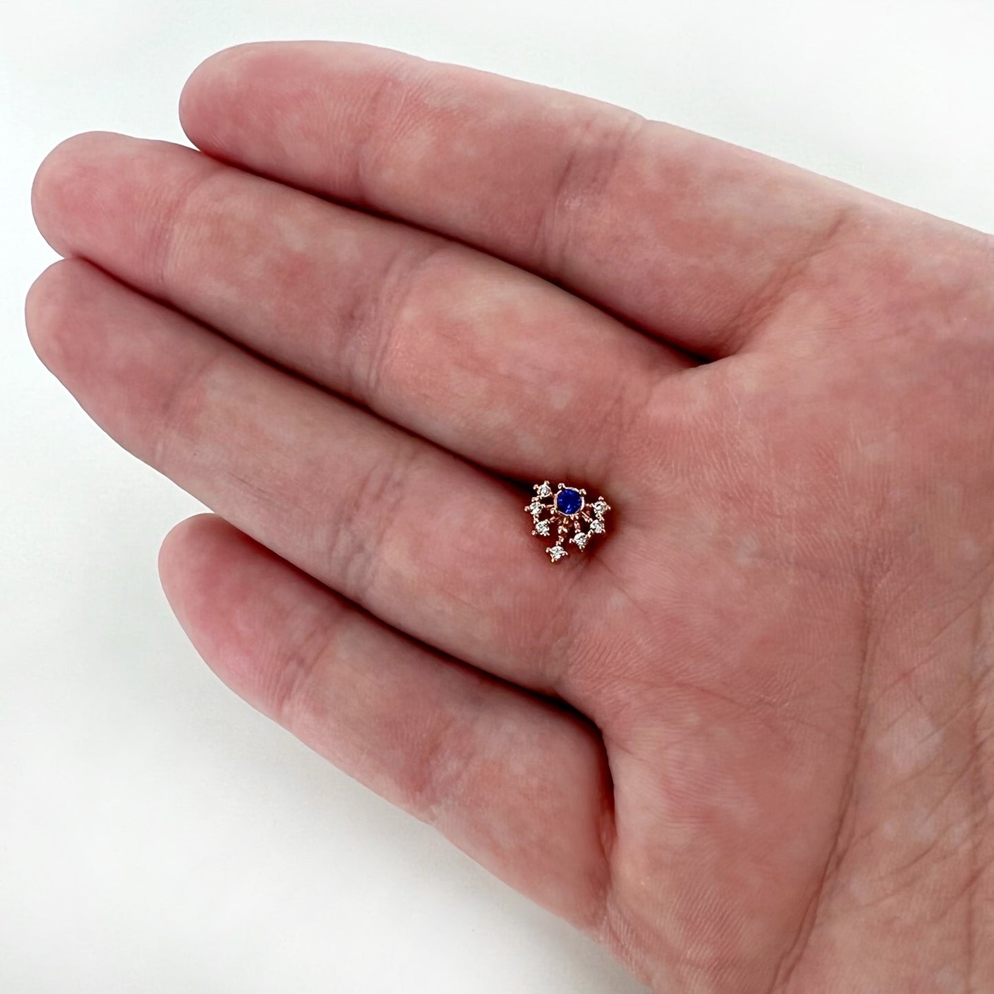 16G 1/4 Blue Clear Gem Rose Gold Tone Glamour Flare Labret