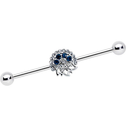14G Blue Gem Abstract Arch Industrial Barbell 38mm