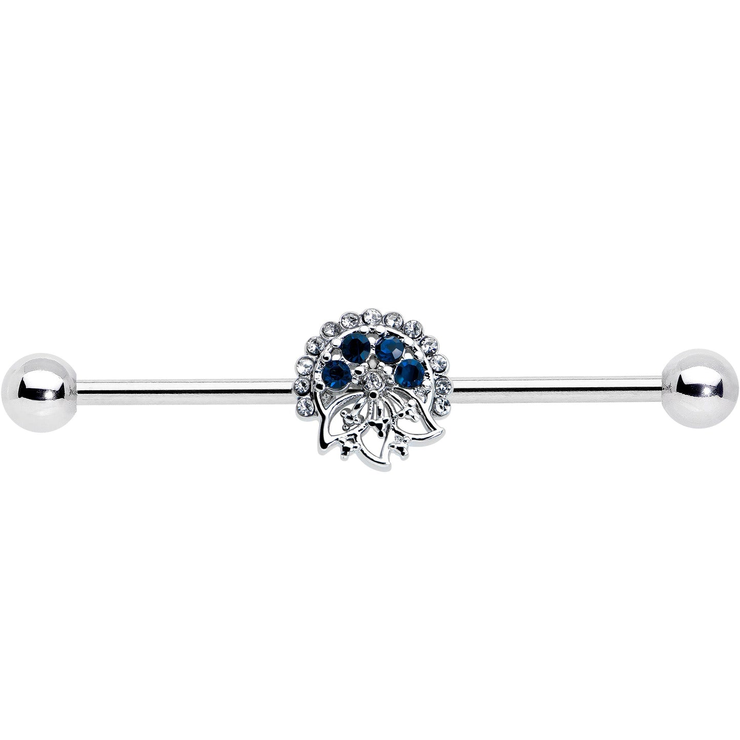14G Blue Gem Abstract Arch Industrial Barbell 38mm