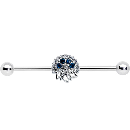 14G Blue Gem Abstract Arch Industrial Barbell 38mm