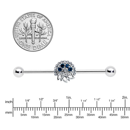 14G Blue Gem Abstract Arch Industrial Barbell 38mm