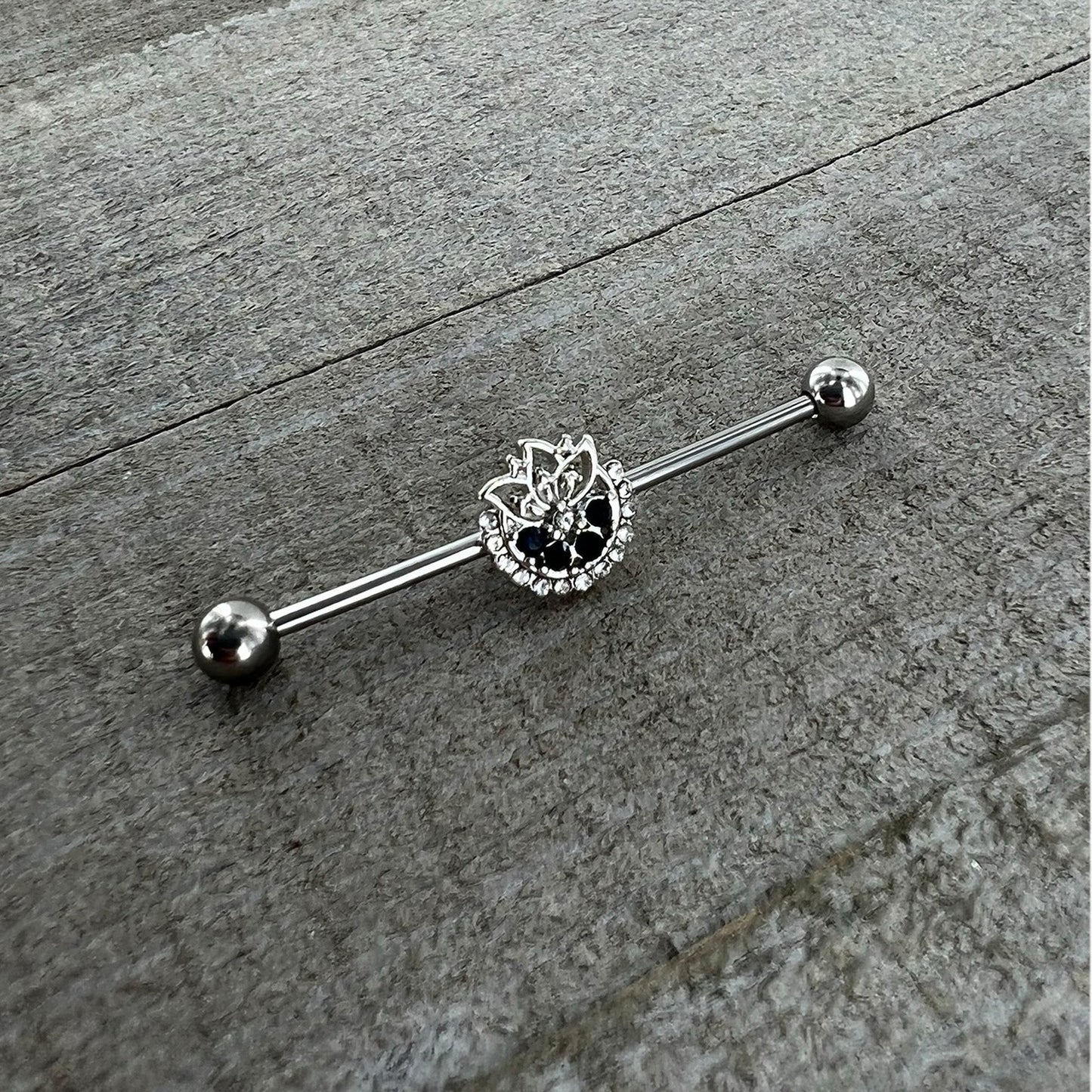 14G Blue Gem Abstract Arch Industrial Barbell 38mm