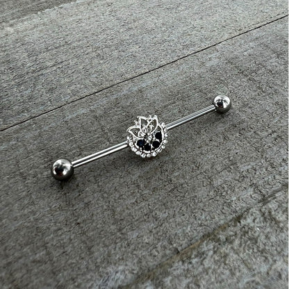 14G Blue Gem Abstract Arch Industrial Barbell 38mm