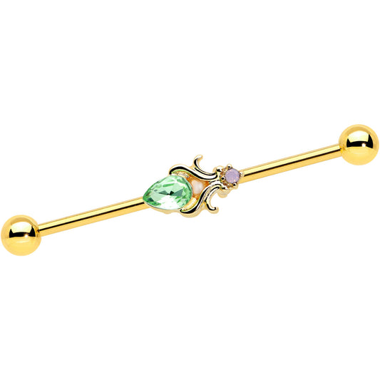 14G Green Gem Gold Tone Shades of Spring Industrial Barbell 38mm
