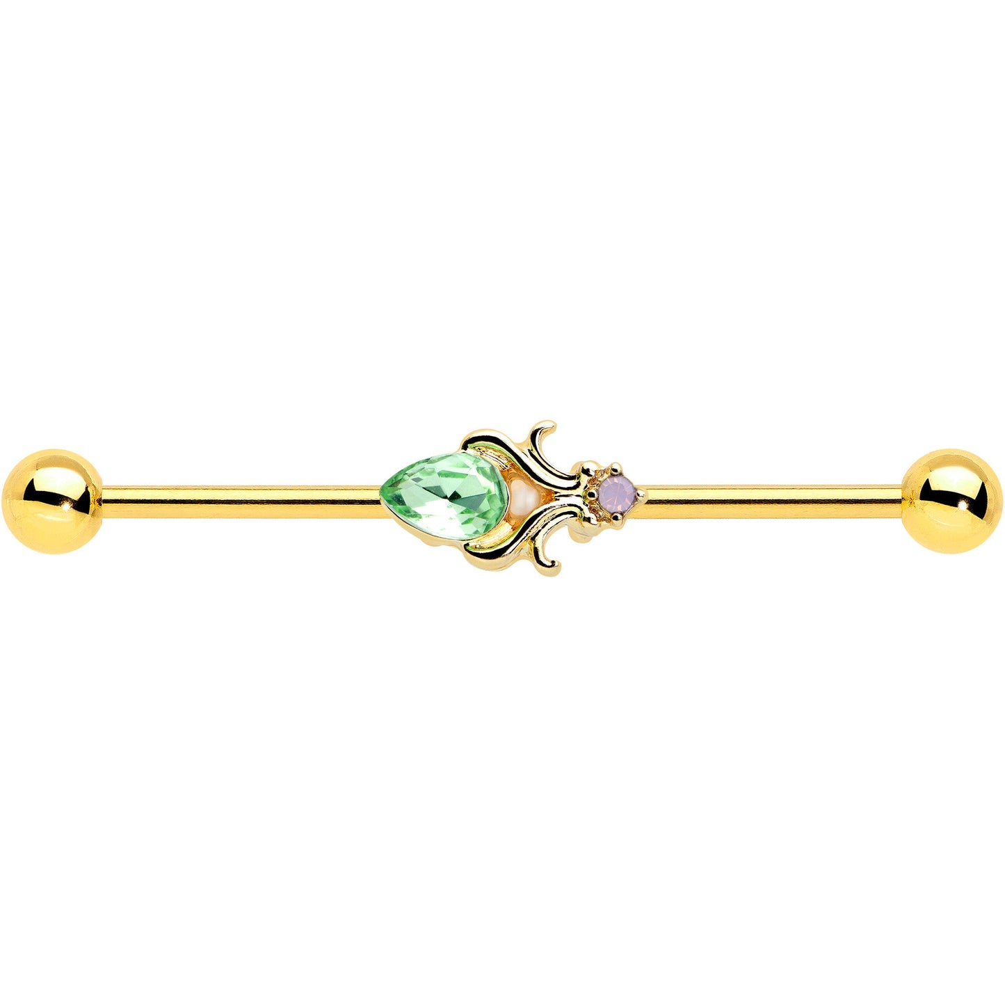 14G Green Gem Gold Tone Shades of Spring Industrial Barbell 38mm