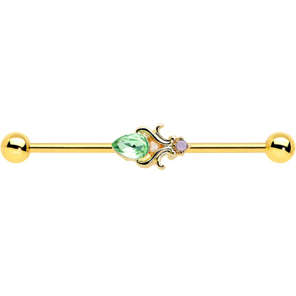 14G Green Gem Gold Tone Shades of Spring Industrial Barbell 38mm