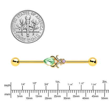 14G Green Gem Gold Tone Shades of Spring Industrial Barbell 38mm