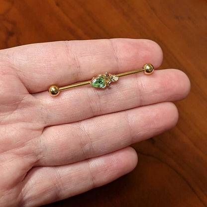 14G Green Gem Gold Tone Shades of Spring Industrial Barbell 38mm