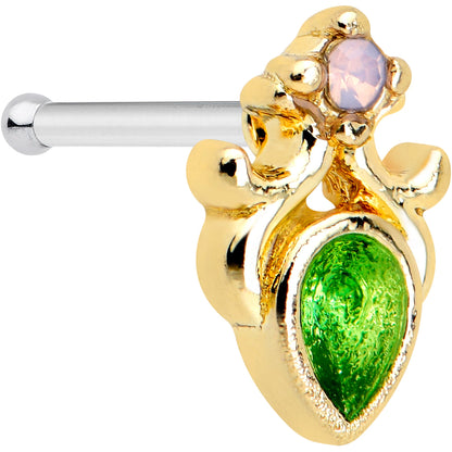 20G 1/4 Green Gem Shades of Spring Golden Nose Bone