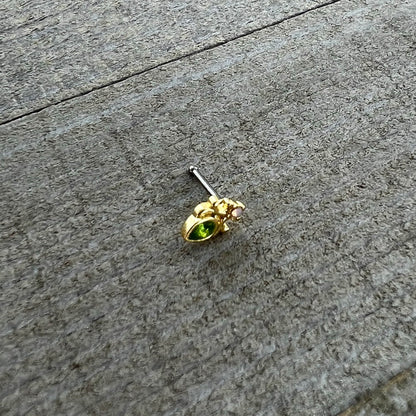 20G 1/4 Green Gem Shades of Spring Golden Nose Bone