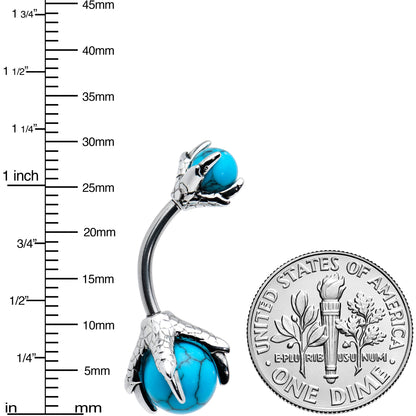 Blue Turquoise Skeleton Hand Halloween Double Mount Belly Ring