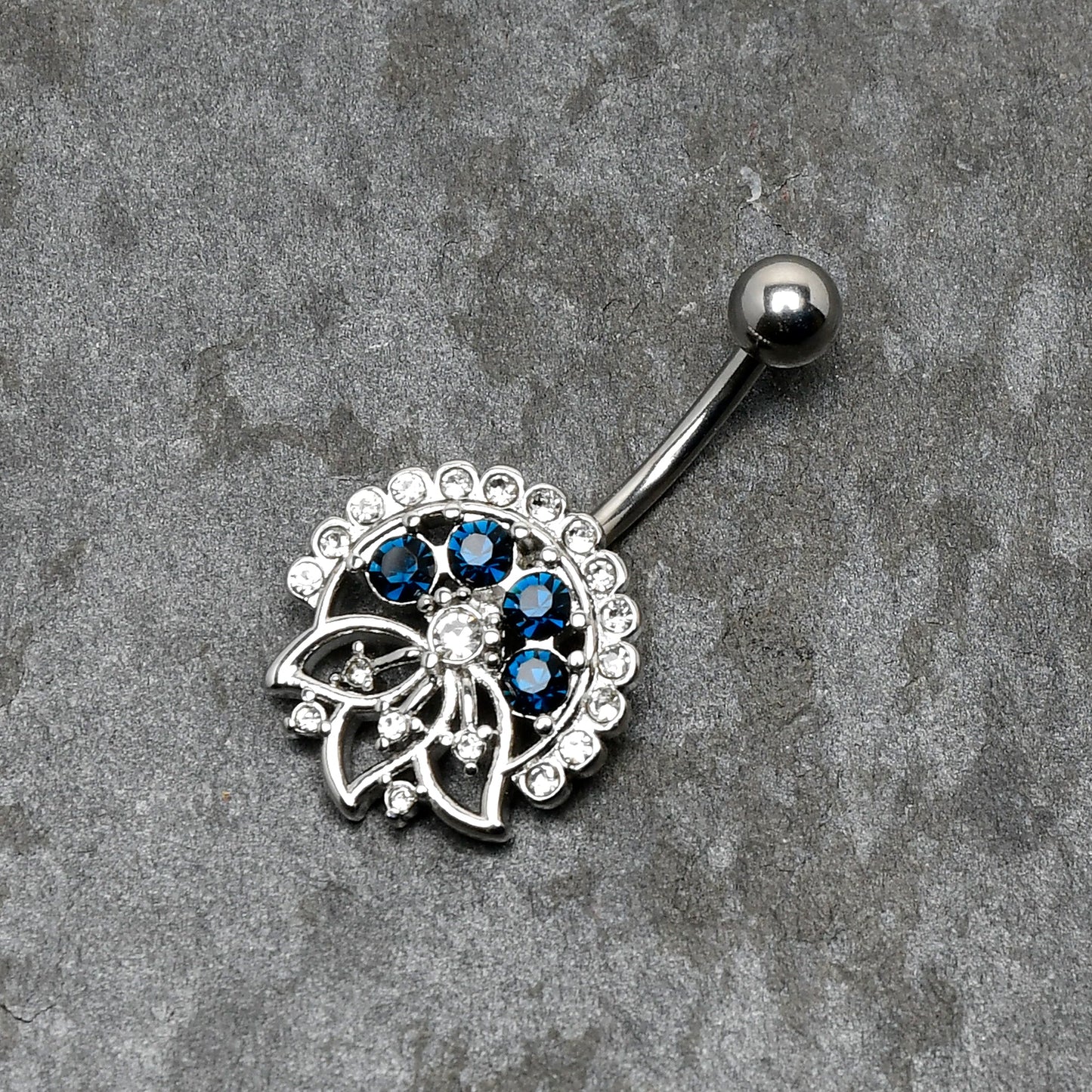 Clear Blue Gem Abstract Arch Belly Ring