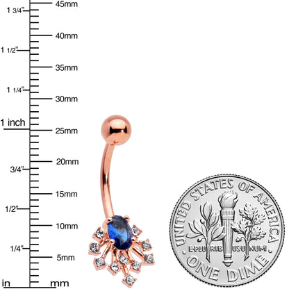 Clear Blue Gem Rose Gold Tone Glamour Flare Belly Ring