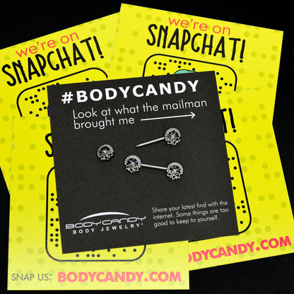 14G 1/2 Blue Clear Gem Abstract Arch Barbell Nipple Ring Set