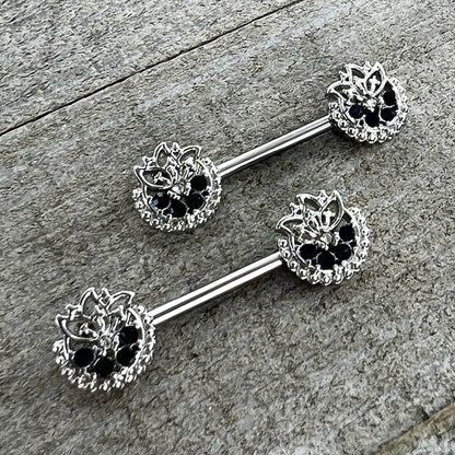 14G 1/2 Blue Clear Gem Abstract Arch Barbell Nipple Ring Set