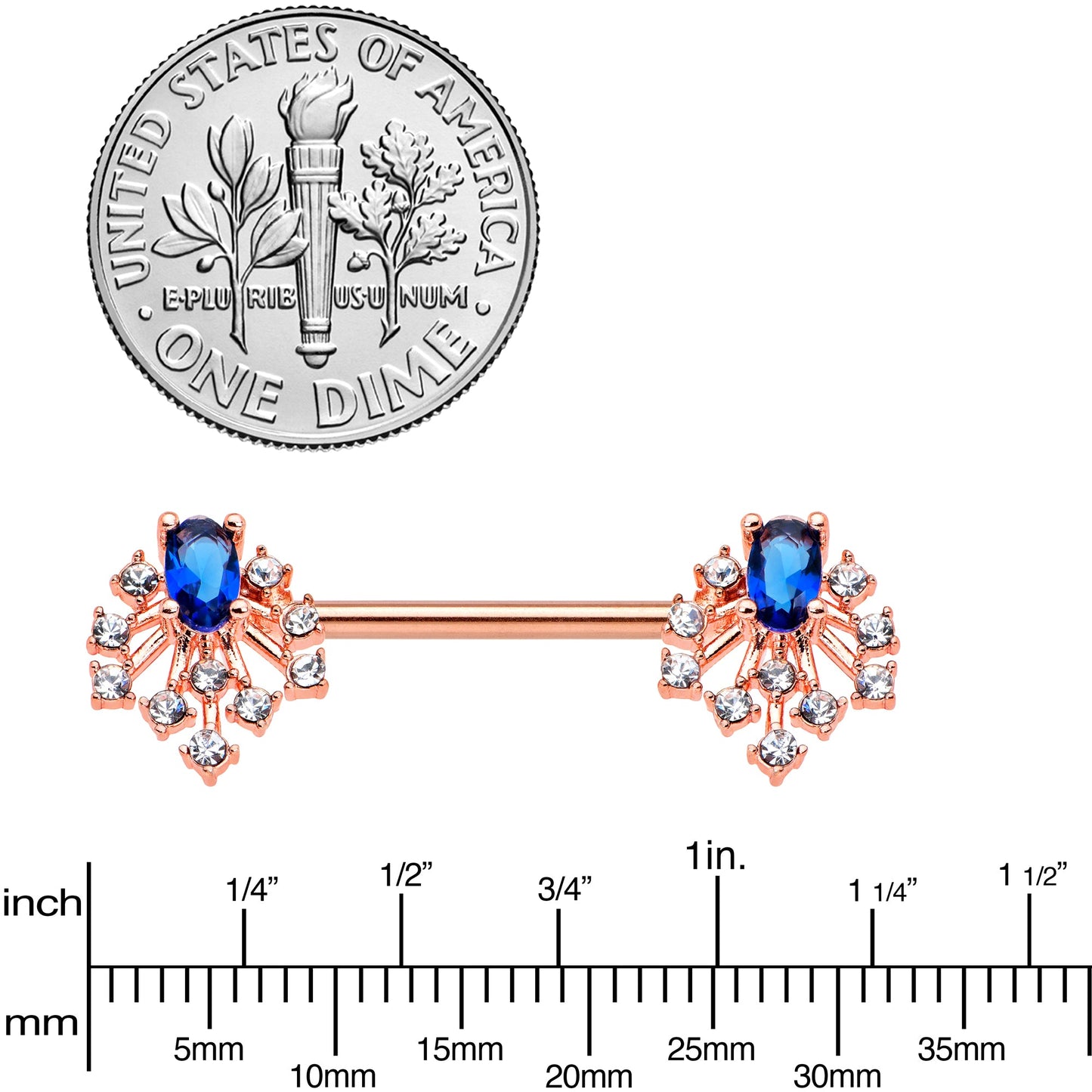 14G 9/16 Blue Gem Rosy Tone Glam Flare Barbell Nipple Ring Set