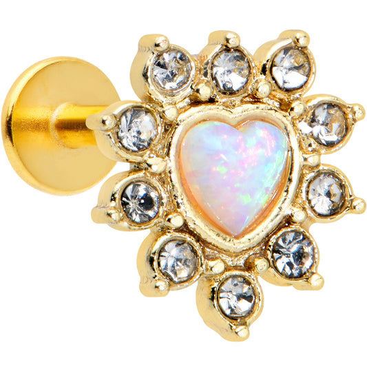 16G 5/16 White Faux Opal Gold Tone Sun Heart Labret Monroe Tragus