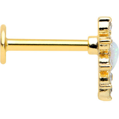 16G 5/16 White Faux Opal Gold Tone Sun Heart Labret Monroe Tragus