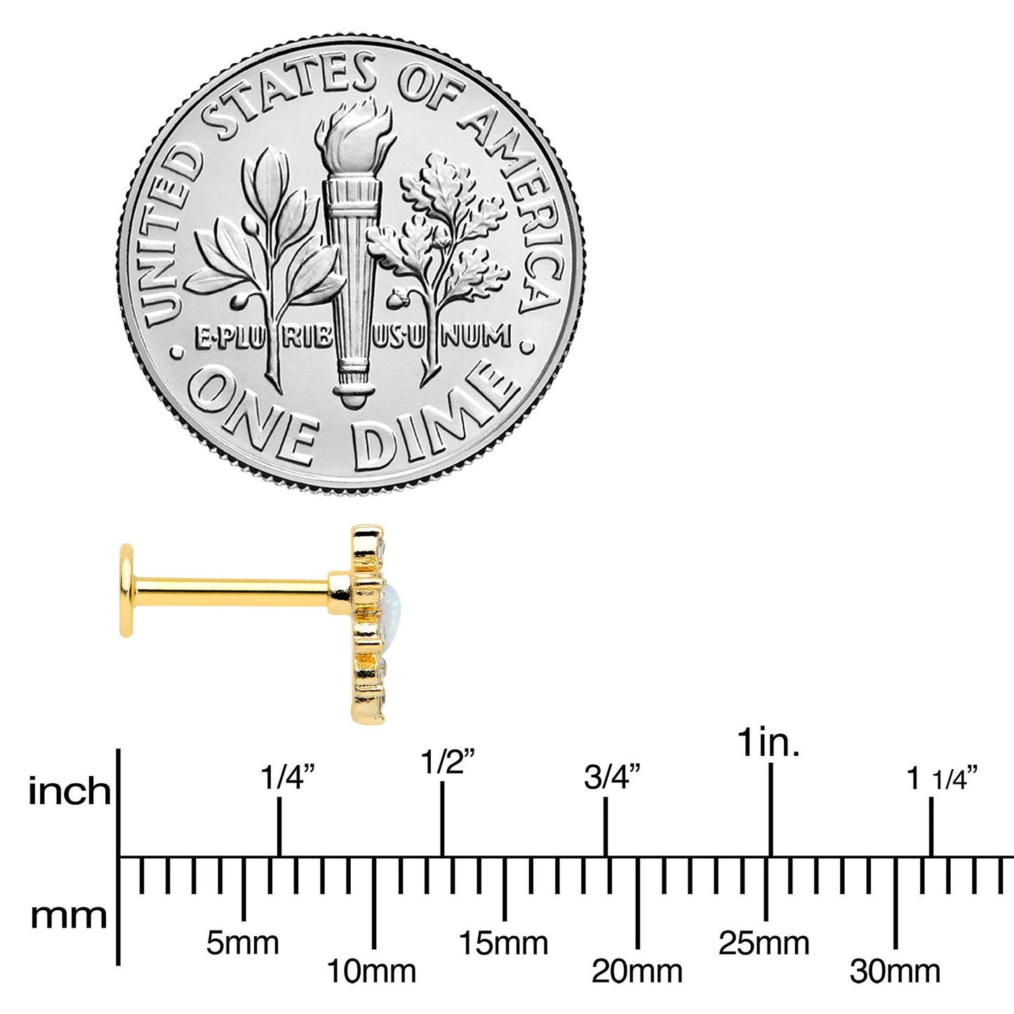 16G 5/16 White Faux Opal Gold Tone Sun Heart Labret Monroe Tragus