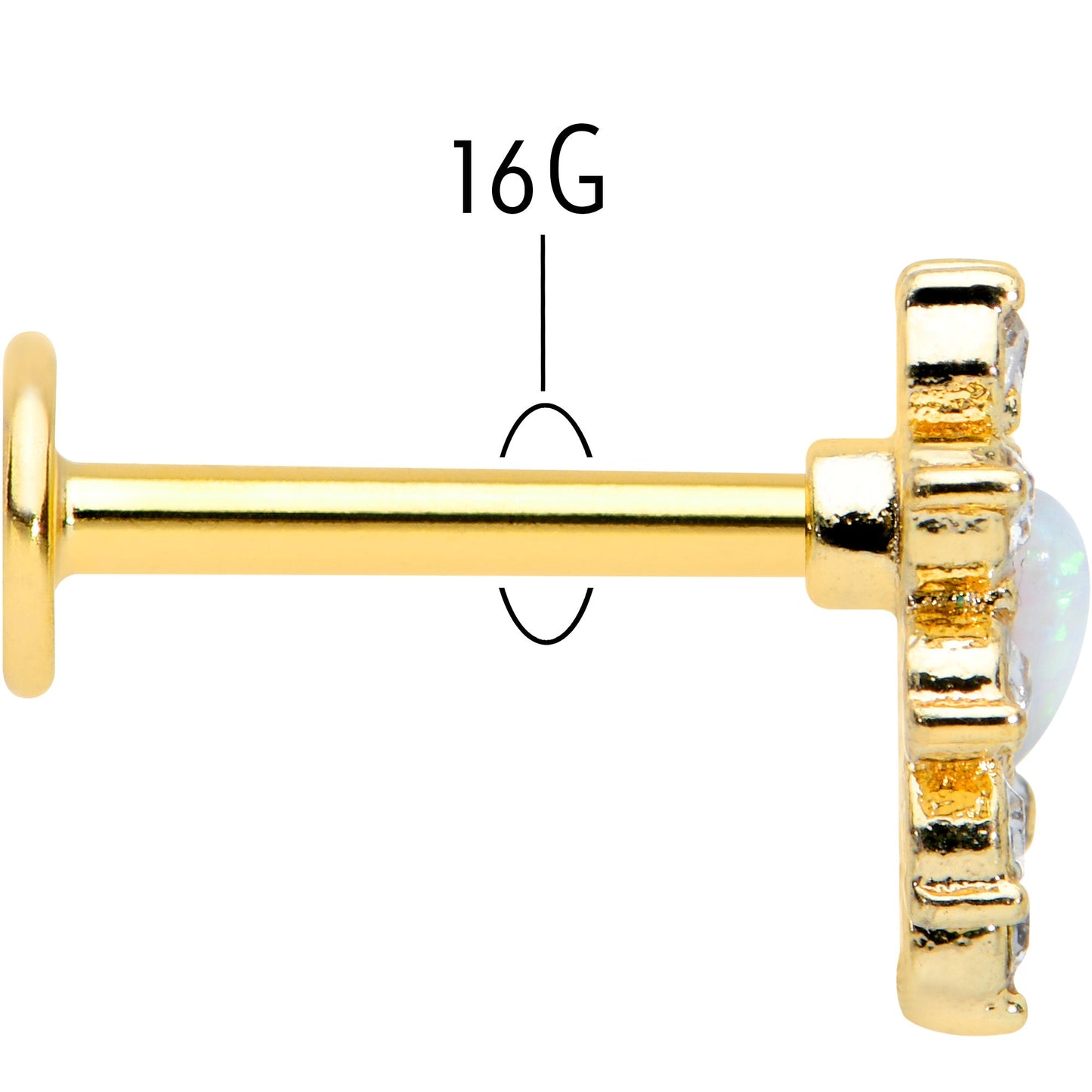 16G 5/16 White Faux Opal Gold Tone Sun Heart Labret Monroe Tragus