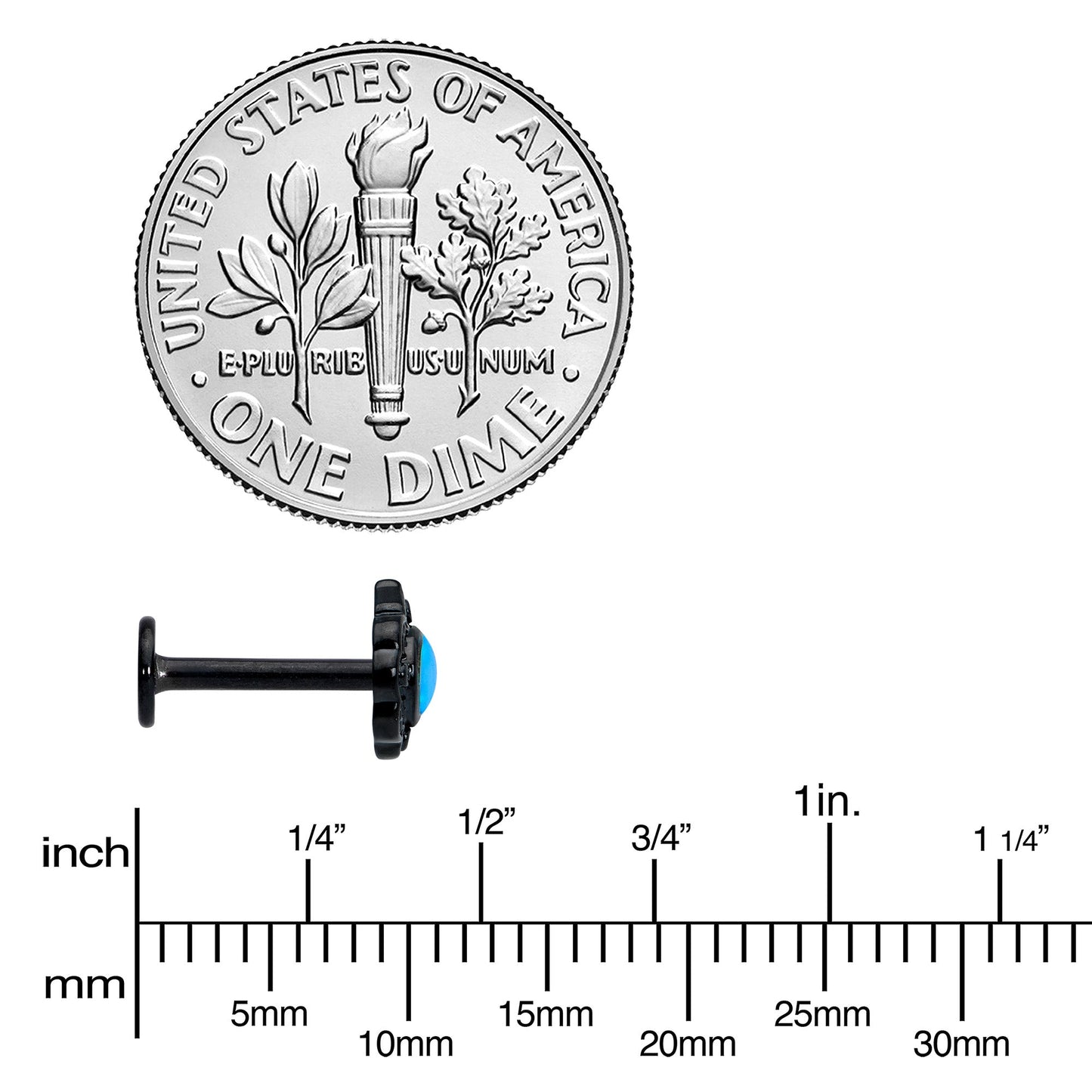 16G 5/16 White Tourmaline Black Filigree Labret Monroe Tragus