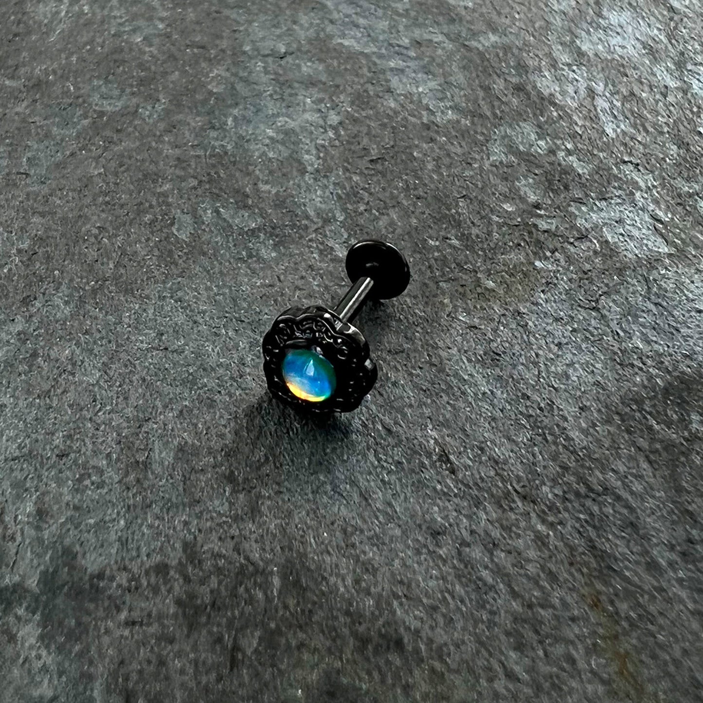 16G 5/16 White Tourmaline Black Filigree Labret Monroe Tragus