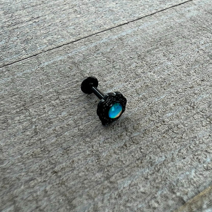 16G 5/16 White Tourmaline Black Filigree Labret Monroe Tragus