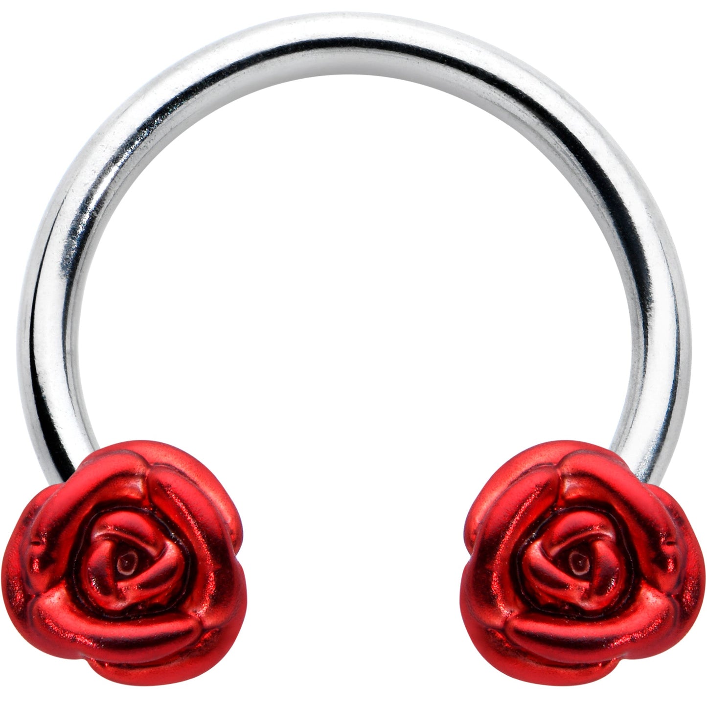 16G 3/8 Blooming Red Rose Flower Horseshoe Circular Barbell