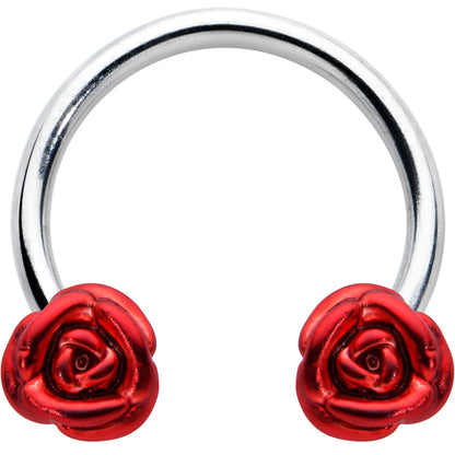 16G 3/8 Blooming Red Rose Flower Horseshoe Circular Barbell