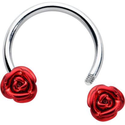 16G 3/8 Blooming Red Rose Flower Horseshoe Circular Barbell