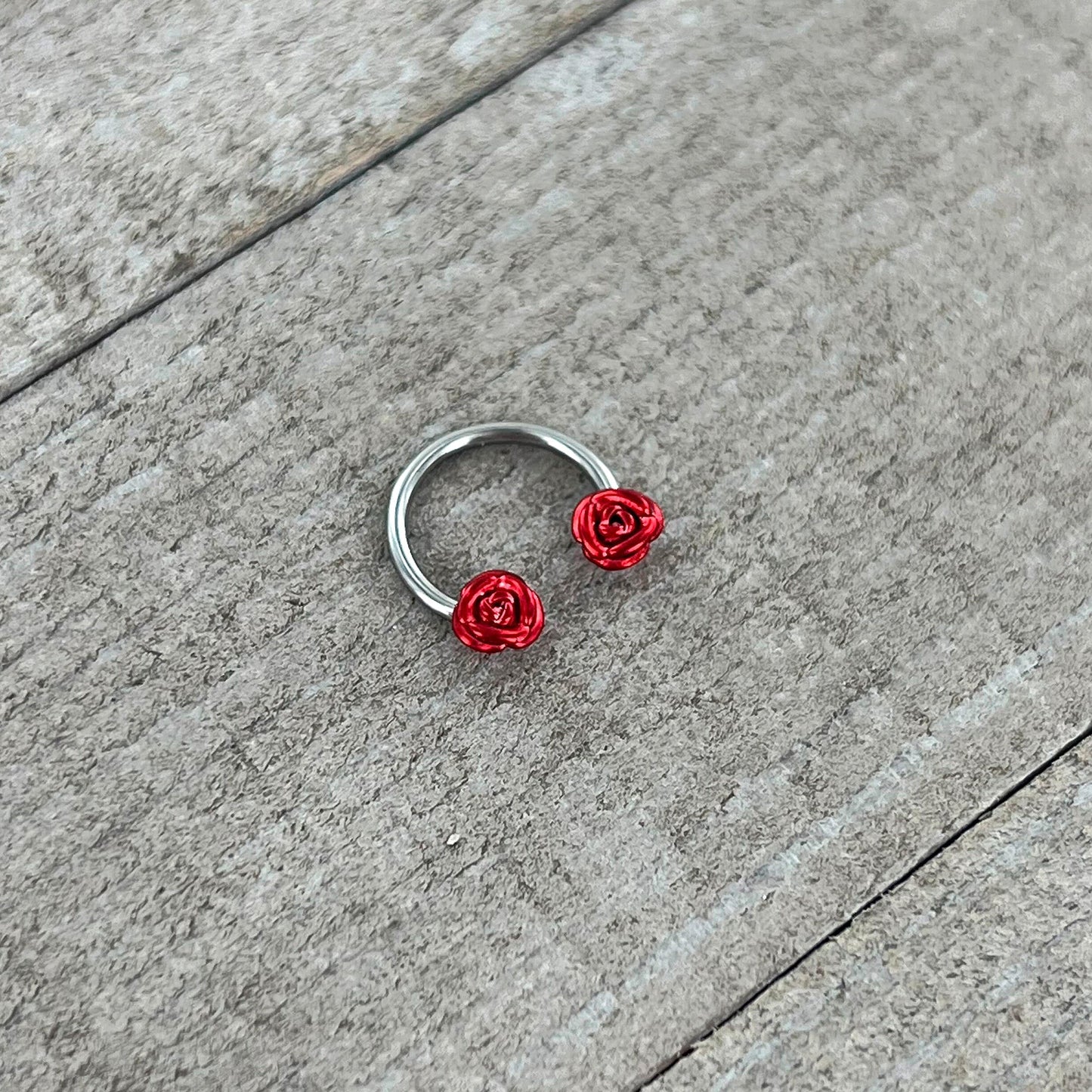 16G 3/8 Blooming Red Rose Flower Horseshoe Circular Barbell